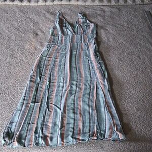 Roxy Striped Midi Dress in Green and Pink
